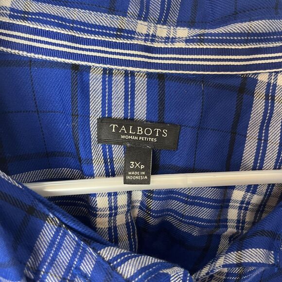 Talbots Shirt Womens 3X Petite Blue Plaid Button Down Long Sleeve Blouse Rayon - Picture 2 of 7